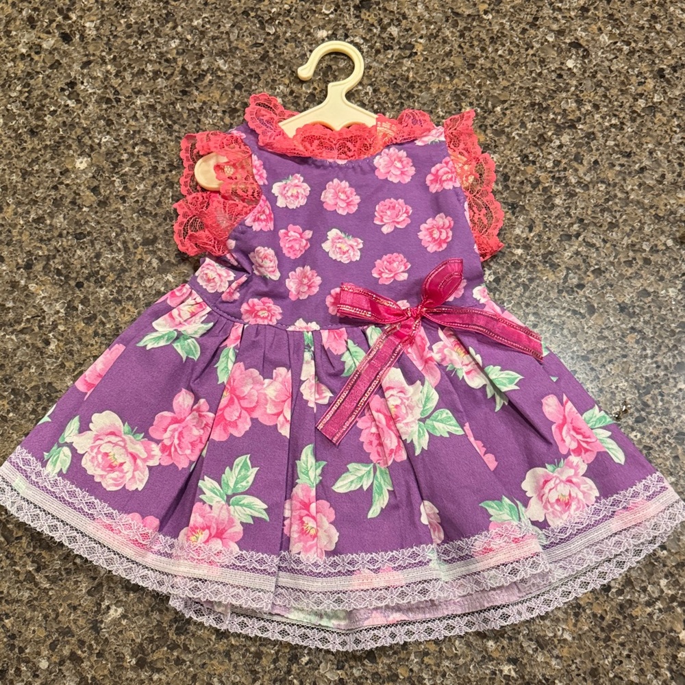 NEW Handmade Floral Purple American Girl Doll Style Dress w/an AG hanger!